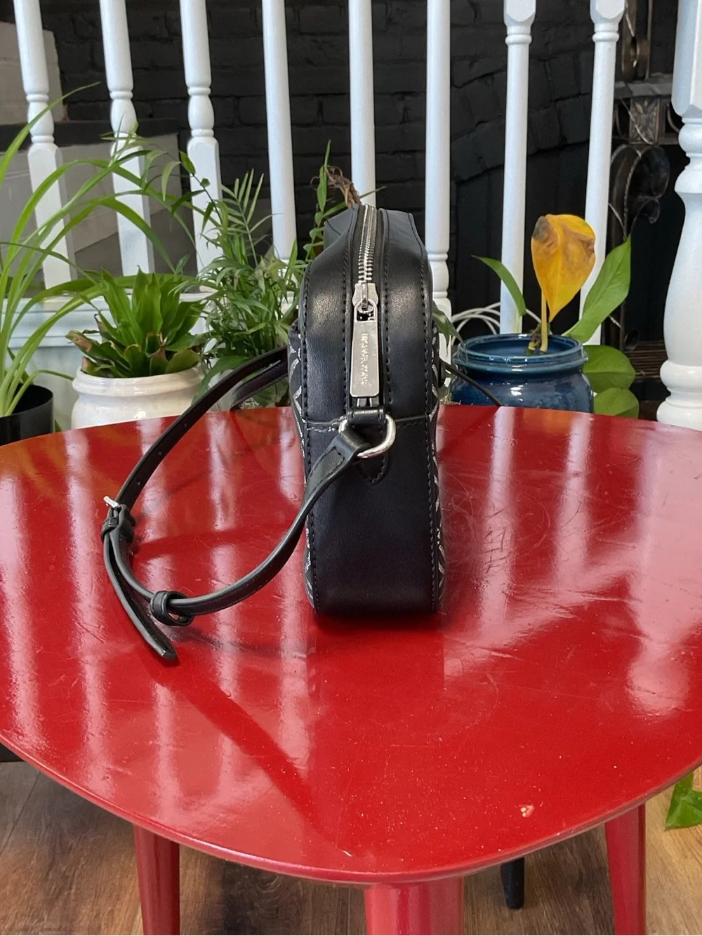 Michael Kors Black and Ivory Logo Crossbody with Chain Detail